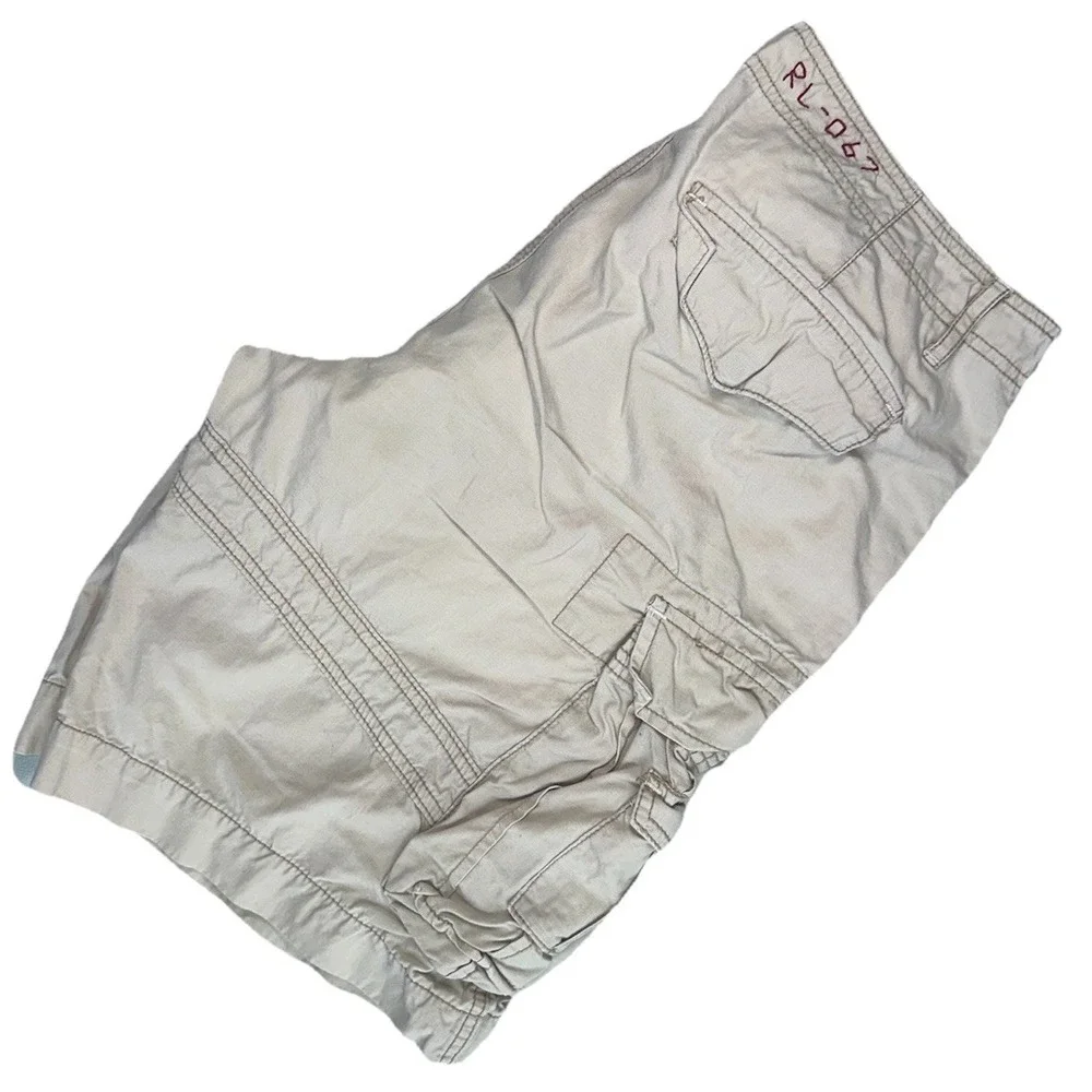 Polo Ralph Lauren Beige Beige Khaki Cargo‎ Shorts Men's Size 33 Y2K Baggy
